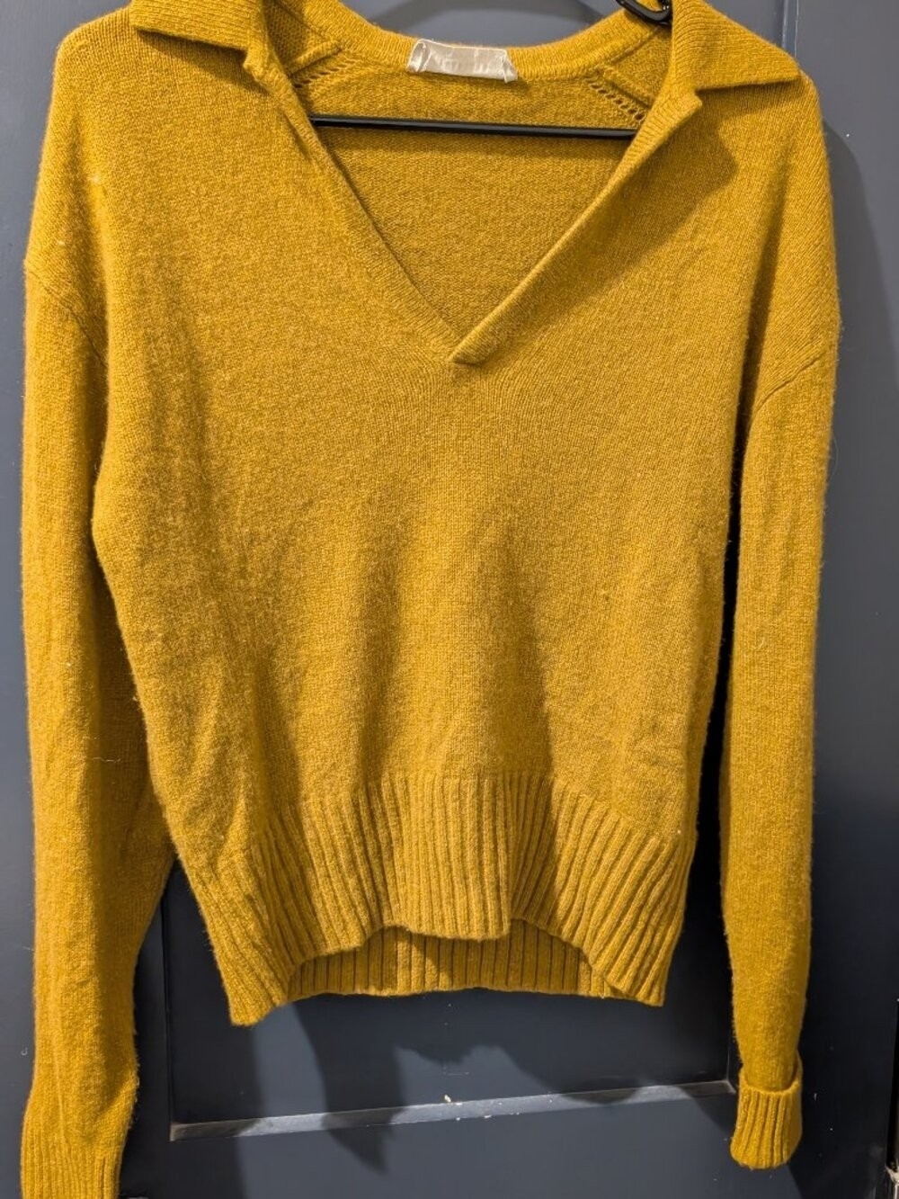 Everlane Mustard Yellow V-Neck Polo Collar Recycled Cashmere Sweater